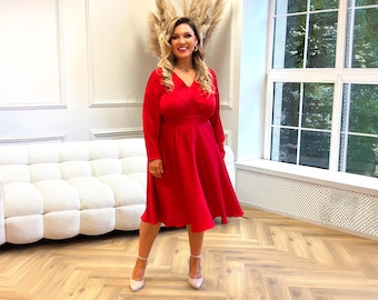 Plus Size Red Dress, Red Shirt Dress, Spring Style, Red Formal Dress, Cocktail Dress, Womens Clothing, Wedding Guest Dress, Long Sleeve - Etsy Israel Plus Size Red Dress, Red Shirt Dress, Spring Style, Red Formal Dress, Cocktail Dress, Womens Clothing, Wedding Guest Dress, Long Sleeve - Etsy Israel