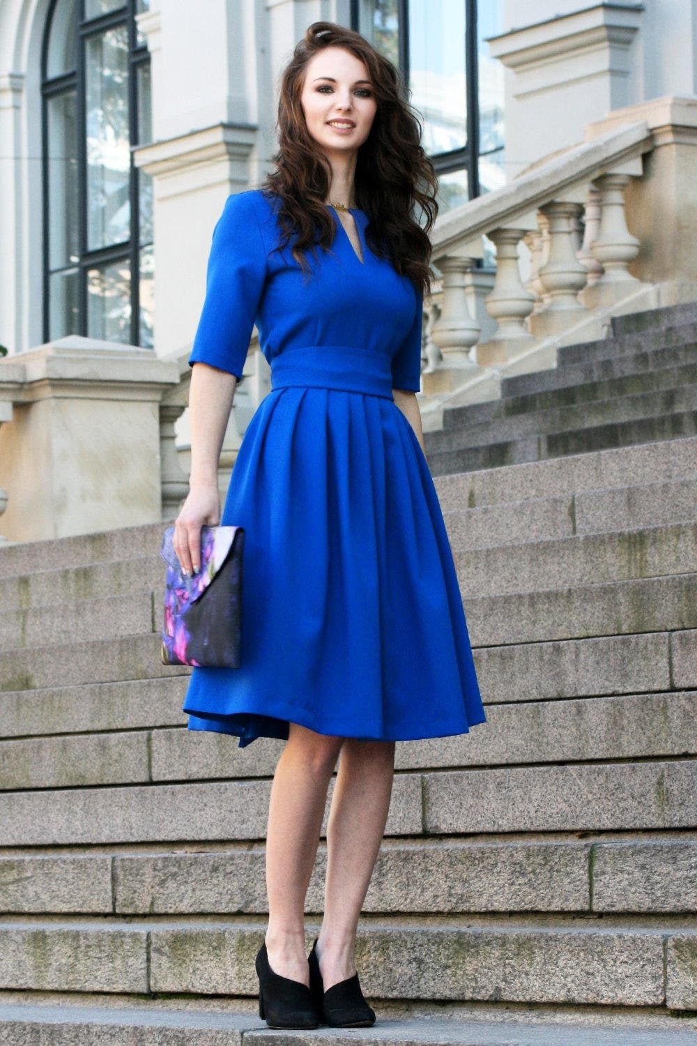 Navy Blue Dress, Wedding Guest Dress, Formal Midi Dress, Office Pleated Dress, Women Clothing, Plus Size Clothing, Ball Dress, 1950's Dress