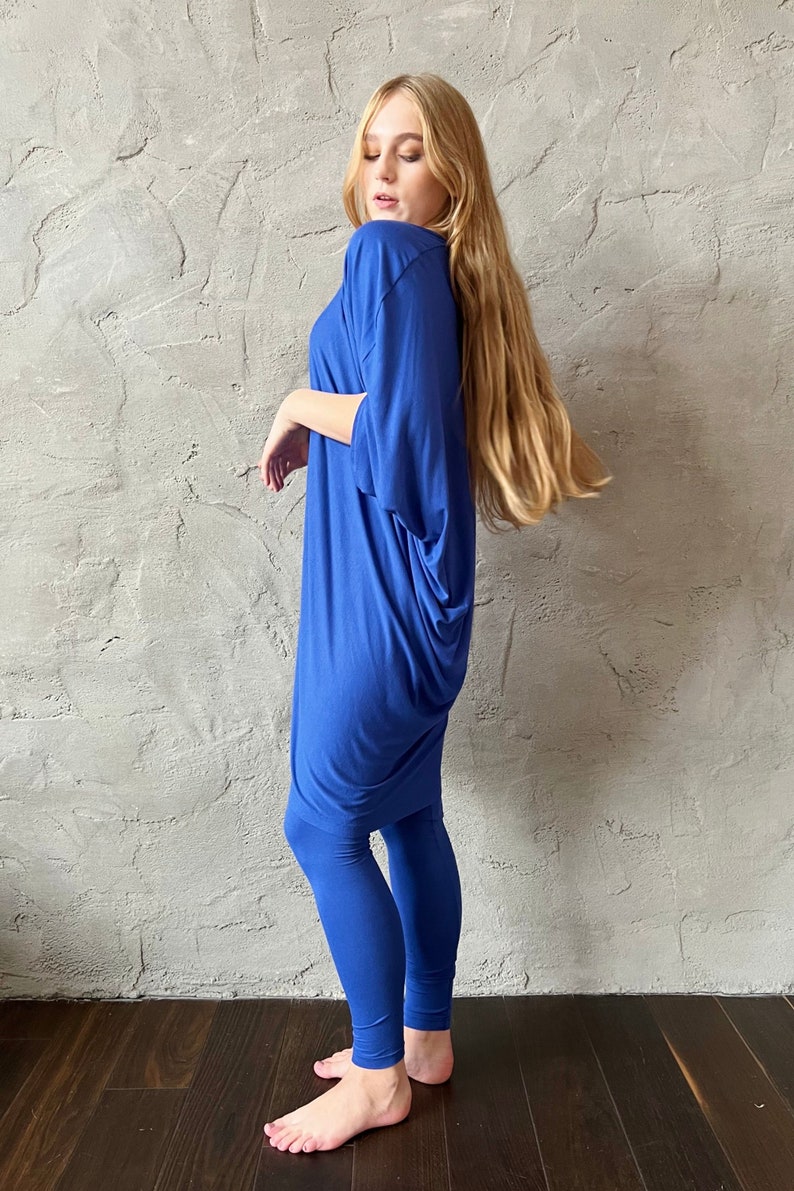 High waisted leggings, Blue leggings, workout leggings, sports leggings, Leggings for women, tencel leggings, Eco friendly, plus size image 8