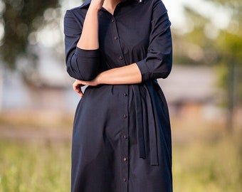 chinese dress ladies Oversized Shirt Dress Navy Fade / L/46