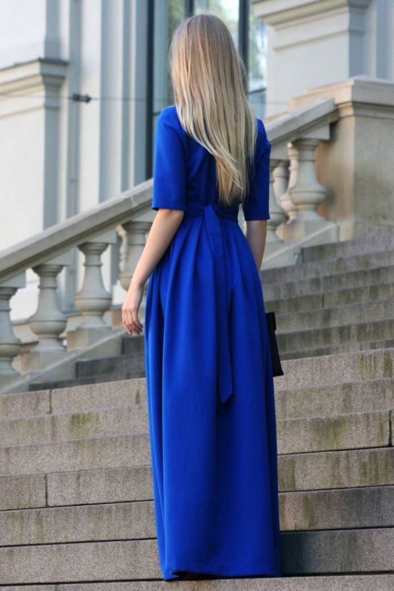 Women Formal Dress, Evening Dress, Royal Blue Maxi Dress, Long Pleated  Dress, Plus Size Clothing, High Waist Dress, Cocktail Dress, Elegant - Etsy