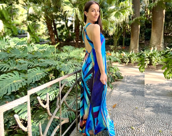 Open Back Dress, Plus Size Maxi Dress, Geometric Dress, Plus Size 