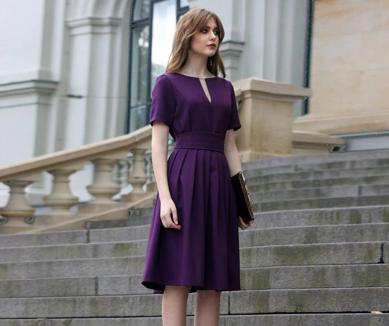 Purple Elegant  Midi Dress