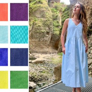 Ruffle Dress, Colorful Summer Dress, Hem lenght Dress, Women Dress, Blue Cotton Dress, Organic Cotton, Plus Size Dress, Minimalist Dress