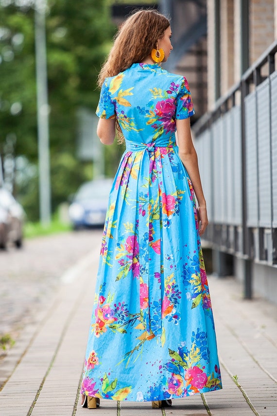 Printed Dress, Plus Size Floral Dress, 80s Cotton Dress, Women