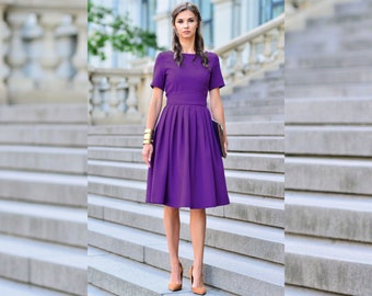 Purple Pleated Dress, Classic Dress, Casual Dress, Formal Dress, Office Dress, Women's Dress, Plus Size Dress, Oversized Dress, Stylish