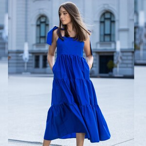 Royal Blue Dress, Maxi Cotton Dress, Summer Dress, Plus Size Clothing, Tank Dress, Flowy Dress, High Waist Dress, Women Vacation Dress