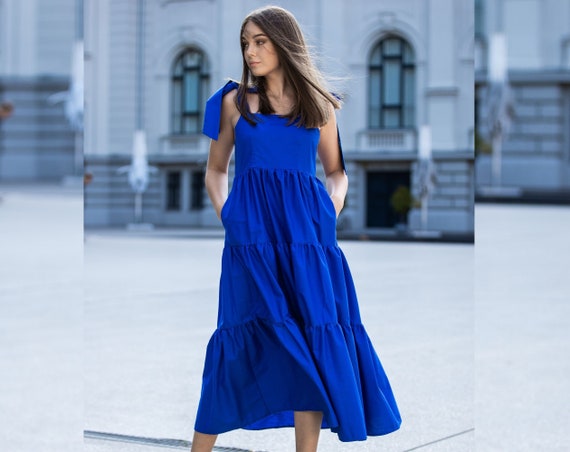 Royal Blue Dress Maxi Cotton Dress Summer Dress Plus Size