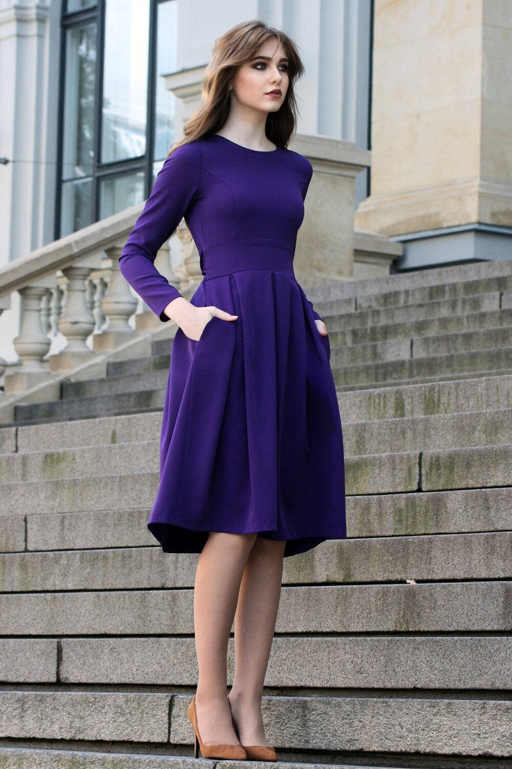 Purple Dress Long Sleeved Dress Purple ...