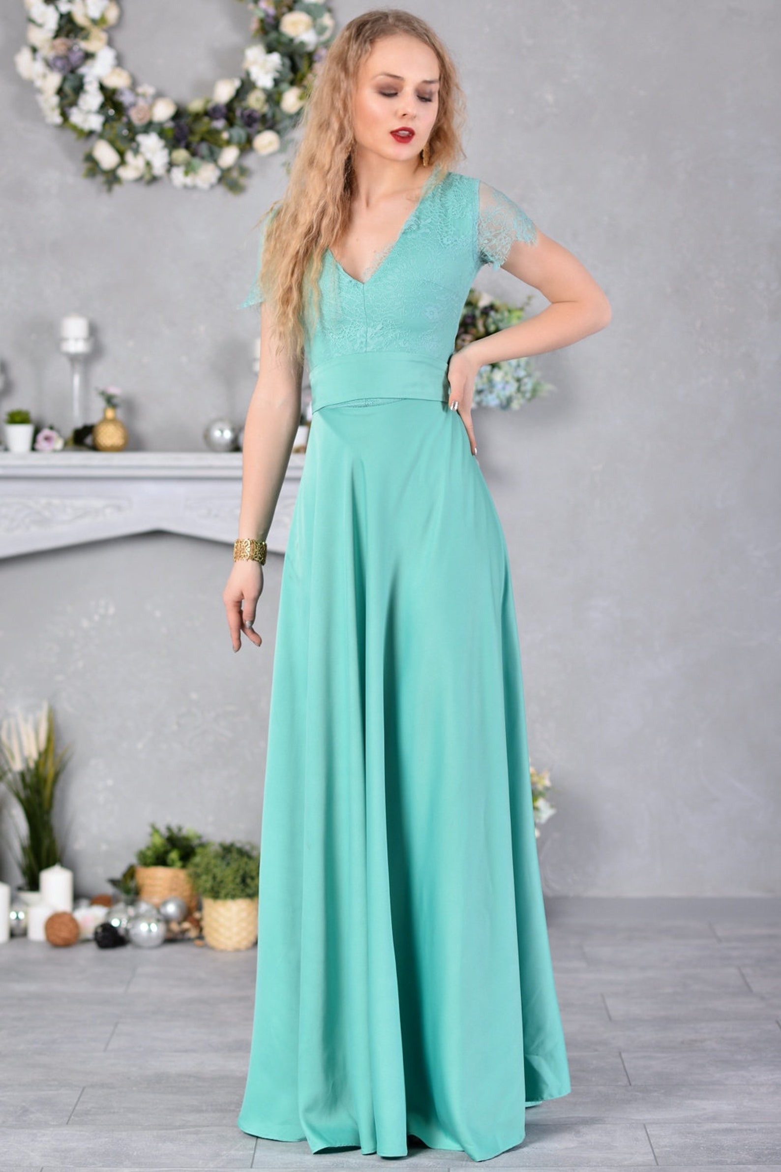 Turquoise Formal Dress Bridesmaid Dress Plus Size Dress Etsy