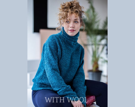 Truien voor dames duurzame kleding gebreide trui coltrui oversized trui casual blauwe trui dikke trui Etsy Belgie