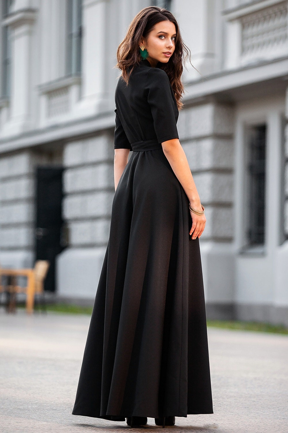 green emerald velvet dress Zapaka Women Black Formal Dress Sheath Off The Shoulder Long Sleeves Mesh and Lace Long Formal Wear Dress, Black / US8 main image 0