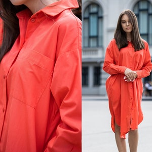 Collar Dress For Women, Cotton Shirt Dress, Oversize Button Dress, Cotton Clothing, Everyday Shirt Dress, Plus Size Tunic Dress, Minimalist