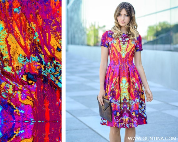 Zomerjurk kleurrijke jurk tie dye kleding abstracte jurk jurk met korte mouwen strandjurk extravagante jurk dameskleding Etsy Nederland