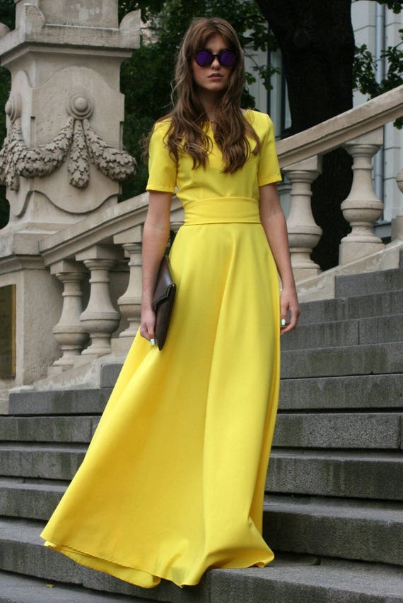 Yellow Dress Plus Size Clothing Maxi Dress Short Sleeved | Etsy
