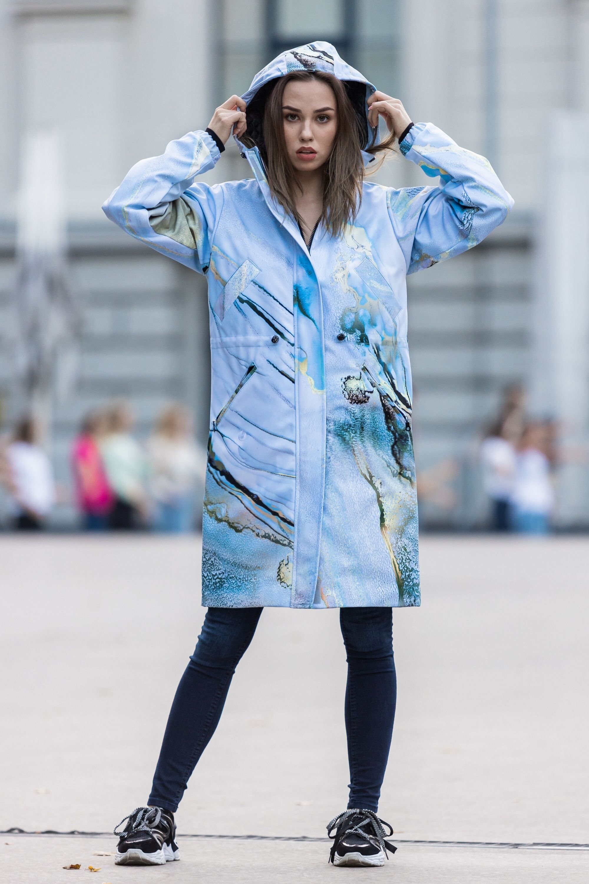 Light Blue Parka, Winter Jacket, Women Raincoat, Hooded