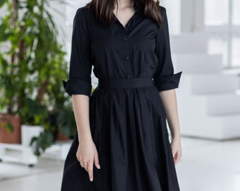 Black Cotton Dress, Black Shirt Dress, Collar Dress, Plus Size Clothing, Dress With Pockets, Women Midi Dress, Fit and Flare Dress - Etsy Finland Black Cotton Dress, Black Shirt Dress, Collar Dress, Plus Size Clothing, Dress With Pockets, Women Midi Dress, Fit and Flare Dress - Etsy Finland
