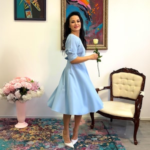 Light Blue Midi Length Dress, Wedding Guest Dress, Mother Of The Bride Dress, Cocktail Dress, Bridesmaid Dress, Summer Dress