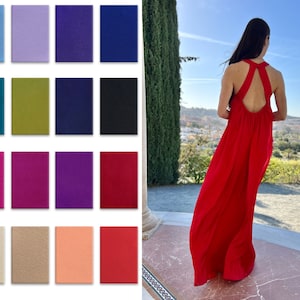Deep Back Cut Out Dress,  Open Maxi Dress For Women, Red Satin Dress, Wedding Guest Dress, Ankle Length Dress, Bridemaid Dress,