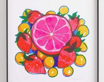 Fruits - bright screen print, A3 silkscreen print