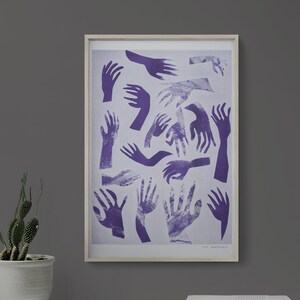 Riso Print Purple Risograph of hands, A4 image 3