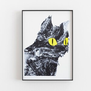Cat Print Risograph in black and yellow image 1