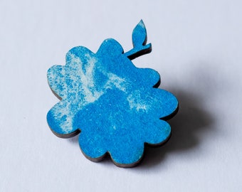 Berry Pin - Wooden fruit bright blue blackberry riso brooch