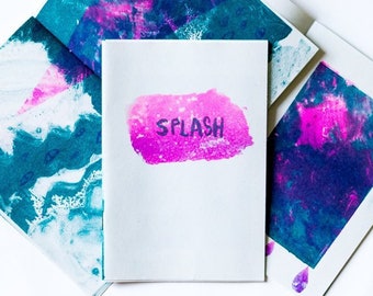 Risograph art zine, 'Splash' - Fluorescent Pink and Teal illustrated A6 fanzine.