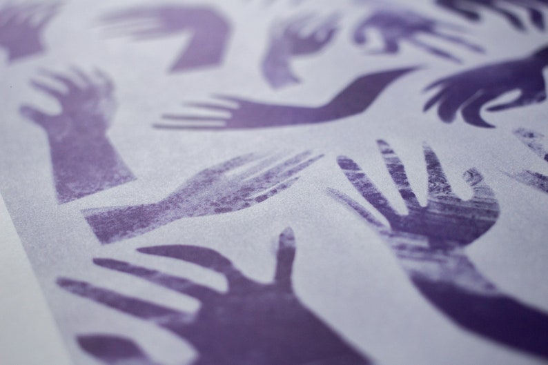 Riso Print Purple Risograph of hands, A4 image 5