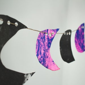 Moon Phase Paper Garland Bunting celestial string decor for wall, pink & purple image 5