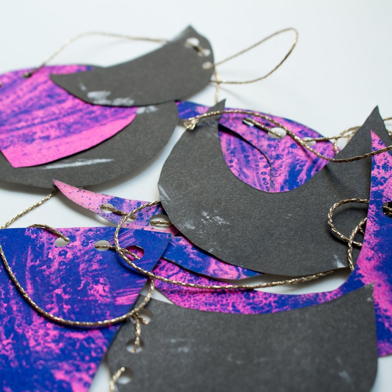 Moon Phase Paper Garland Bunting celestial string decor for wall, pink & purple image 3