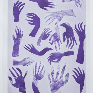Riso Print Purple Risograph of hands, A4 image 2