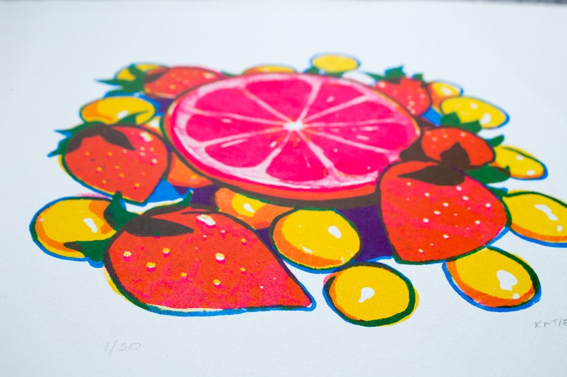 Fruits bright screen print, A3 silkscreen print image 2