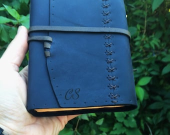 Cow Hide A6 leather journal crazy hors pull-up Leather Notebook Navy personalized Journal READY TO SHIP