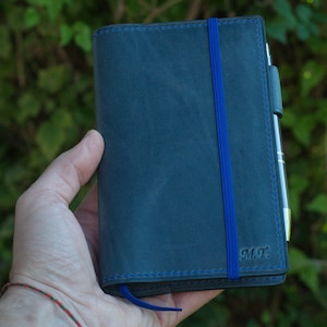 Personalized leather pocket journal cover A6 Leuchtturm Moleskine notebook refillable customized slave monogrammed planner folio cover