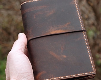 Personalized leather cover pocket size for Field Notes, Moleskine Cahier, A6 Leuchtturm1917, and Moleskine Classic notebooks.