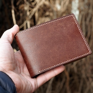 Cartera plegable clásica de cuero personalizada para hombre, tarjetero delgado de bolsillo con monograma