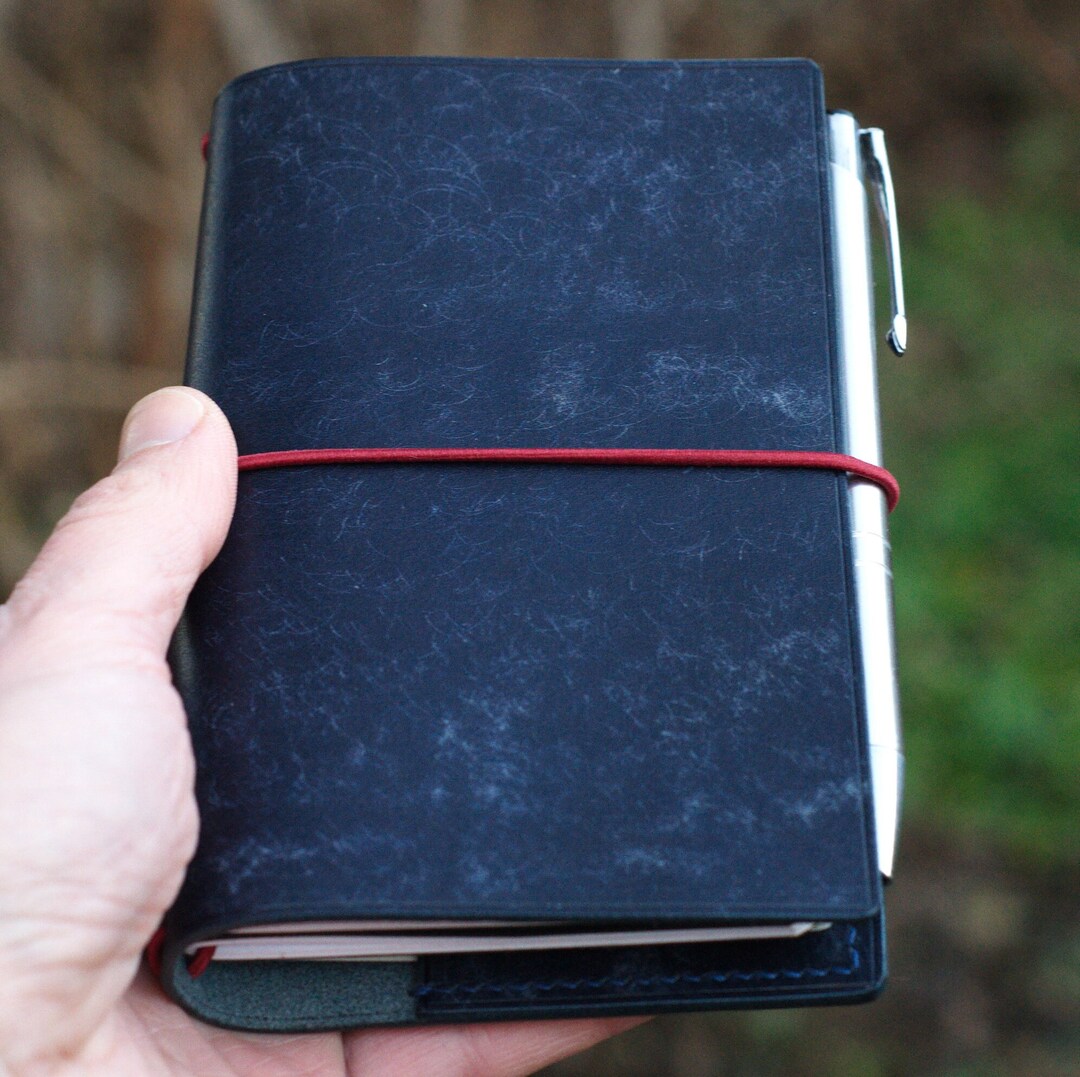 Personalized Leather Travelers Notebook Pocket Field Notes Size Refillable Notebook Navy