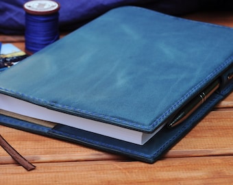 A5 Leather Blue Jeans Notebook Cover Refillable crazy horse pull-up leather READY TO SHIP Genuine Cow Hide personalized journal cover