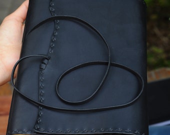A5 Black journal, crazy horse Cow Hide pull-up leather Notebook, READY TO SHIP vintage style bound journal, personalized Journal