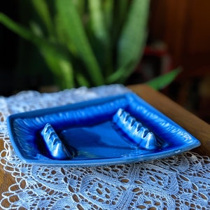Mid Century Blue Ceramic Ashtray
