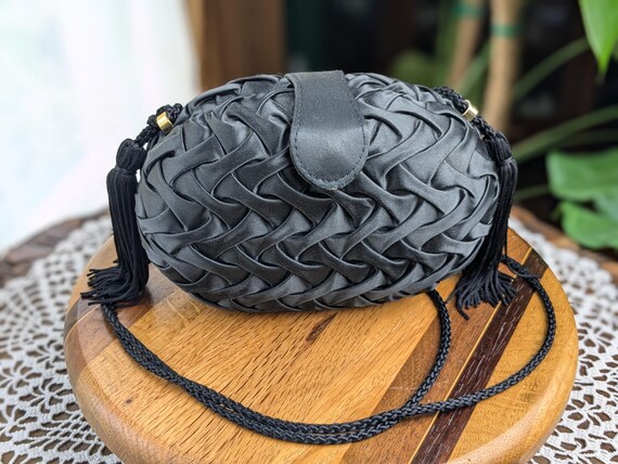 Black Oval La Regale Evening Bag With Tassels - Etsy Black Woven Tassel Bag main image 0