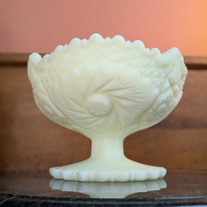 Fenton Pinwheel Hobstar Uranium Satin Glass Compote