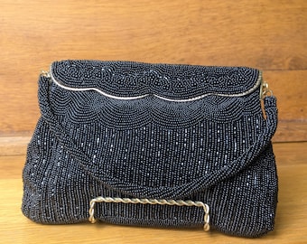 Vintage Black Beaded Evening Bag