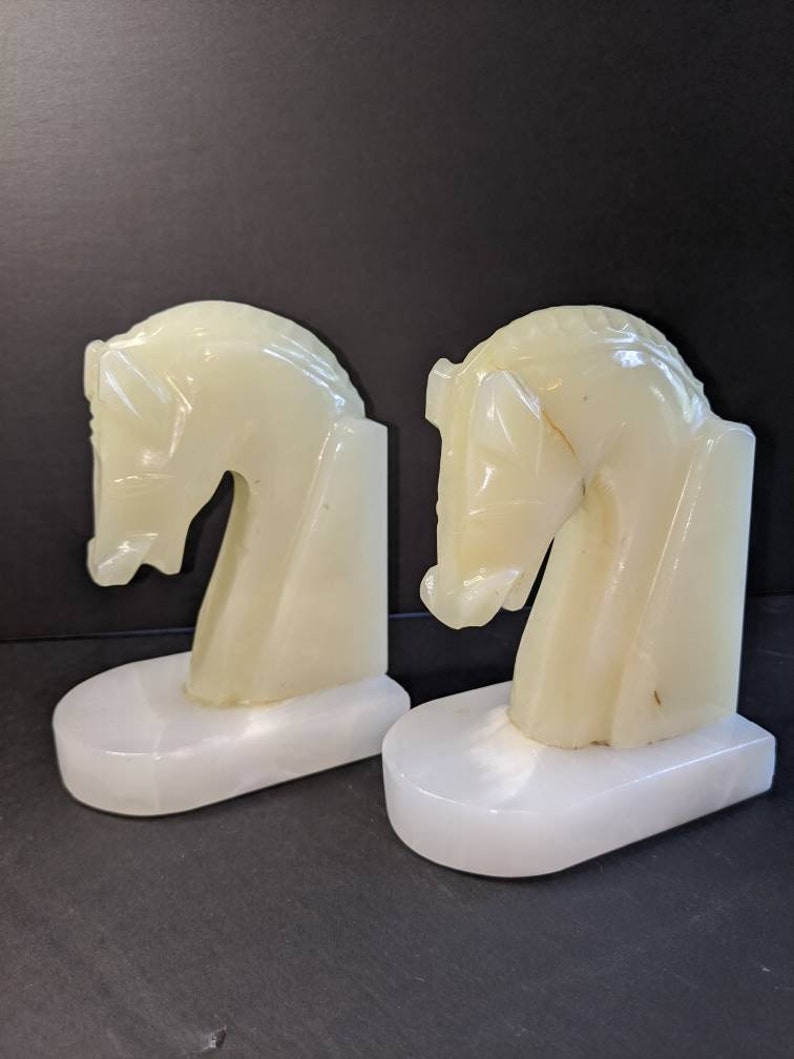 Vintage Alabaster Carved Horse Head Bookends Etsy UK