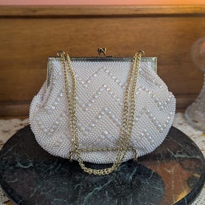 Elegant Ivory Evening Bag with Gold Chain