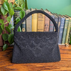 Heavily Beaded Black Evening Bag, Vintage Beaded Purse