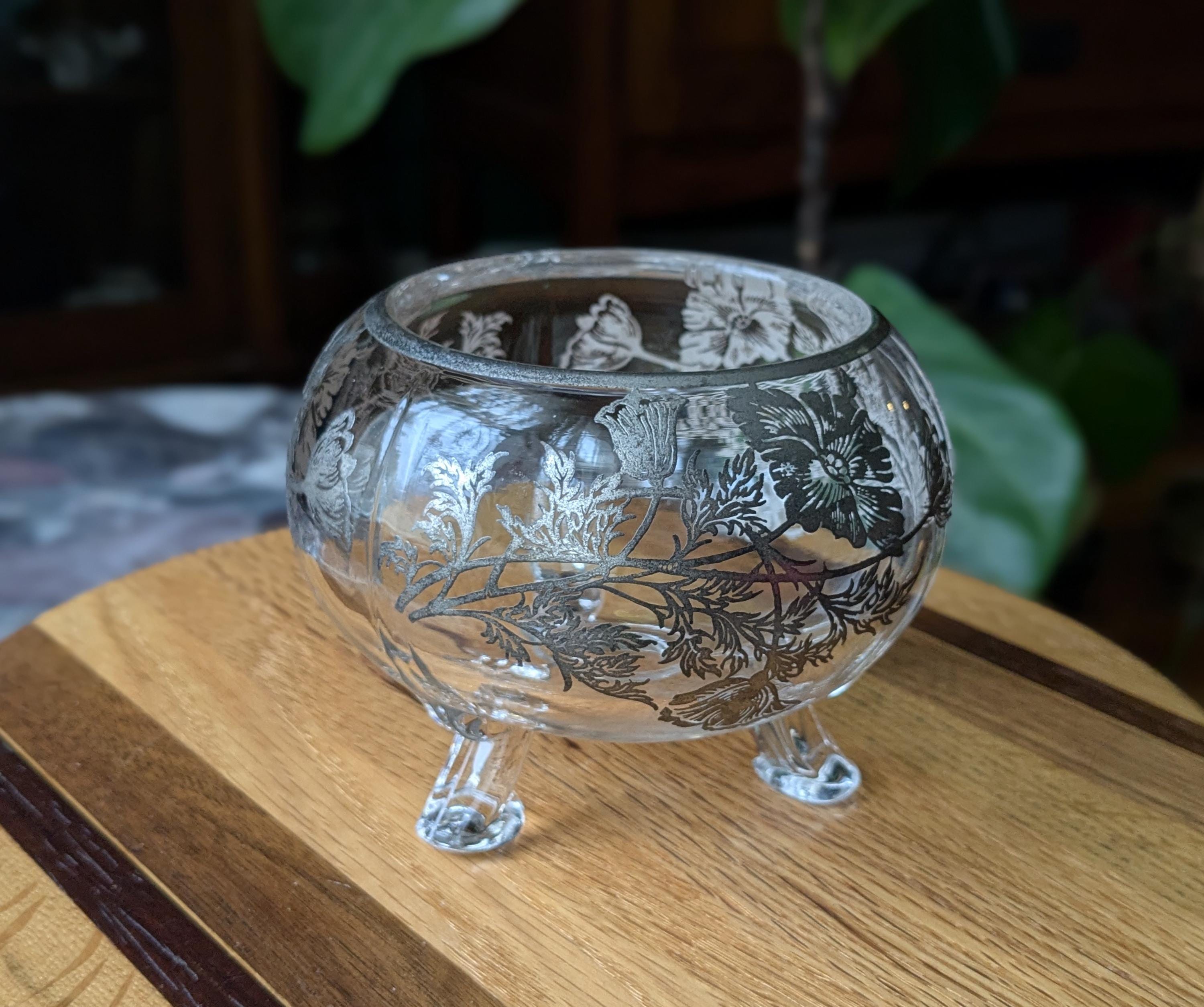 Vintage Glass Bowl Silver Overlay - Etsy