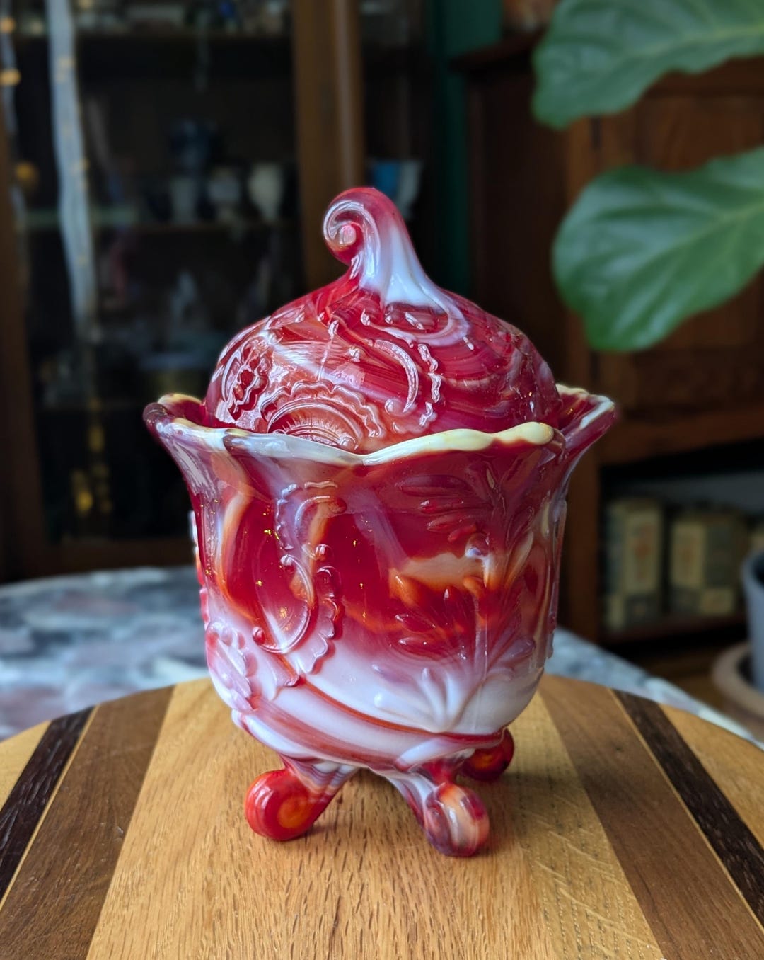 Imperial Red Slag Glass Covered Candy Dish in Winged Scroll Pattern - Etsy