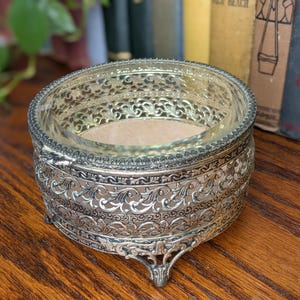 Vintage Mid Century Jewelry Box With Beveled Glass